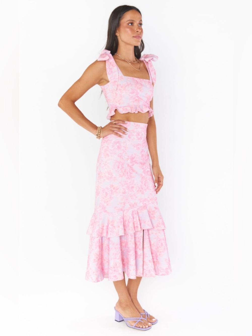 Show Me Your MuMu Dutchess Ruffle Top & Skirt Formal Set Pink Purple Floral XXL - Picture 5 of 11